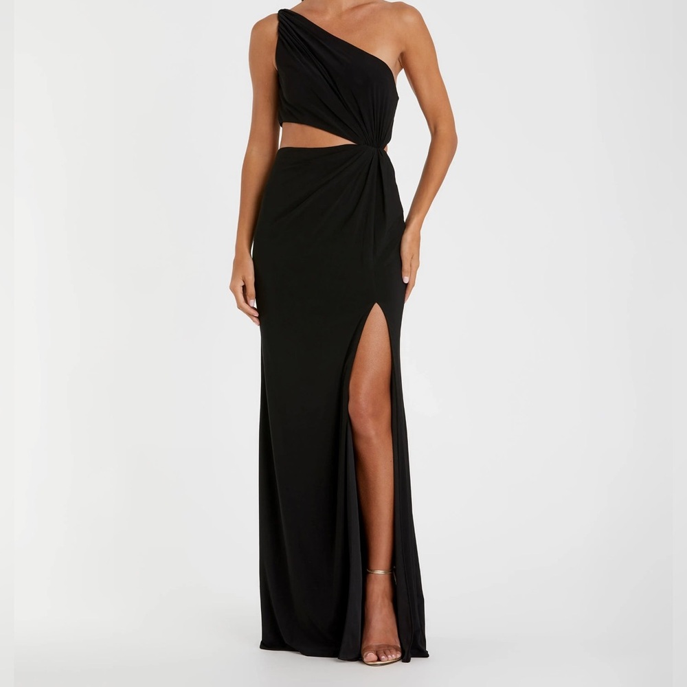 BRAND NEW- Mac Duggal Black One-Shoulder Cutout Evening Dress